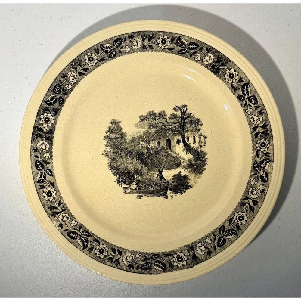 Antique 1900 Sepia Plate Boch la Louviere Black White/Ivory Set Of Four Plates
